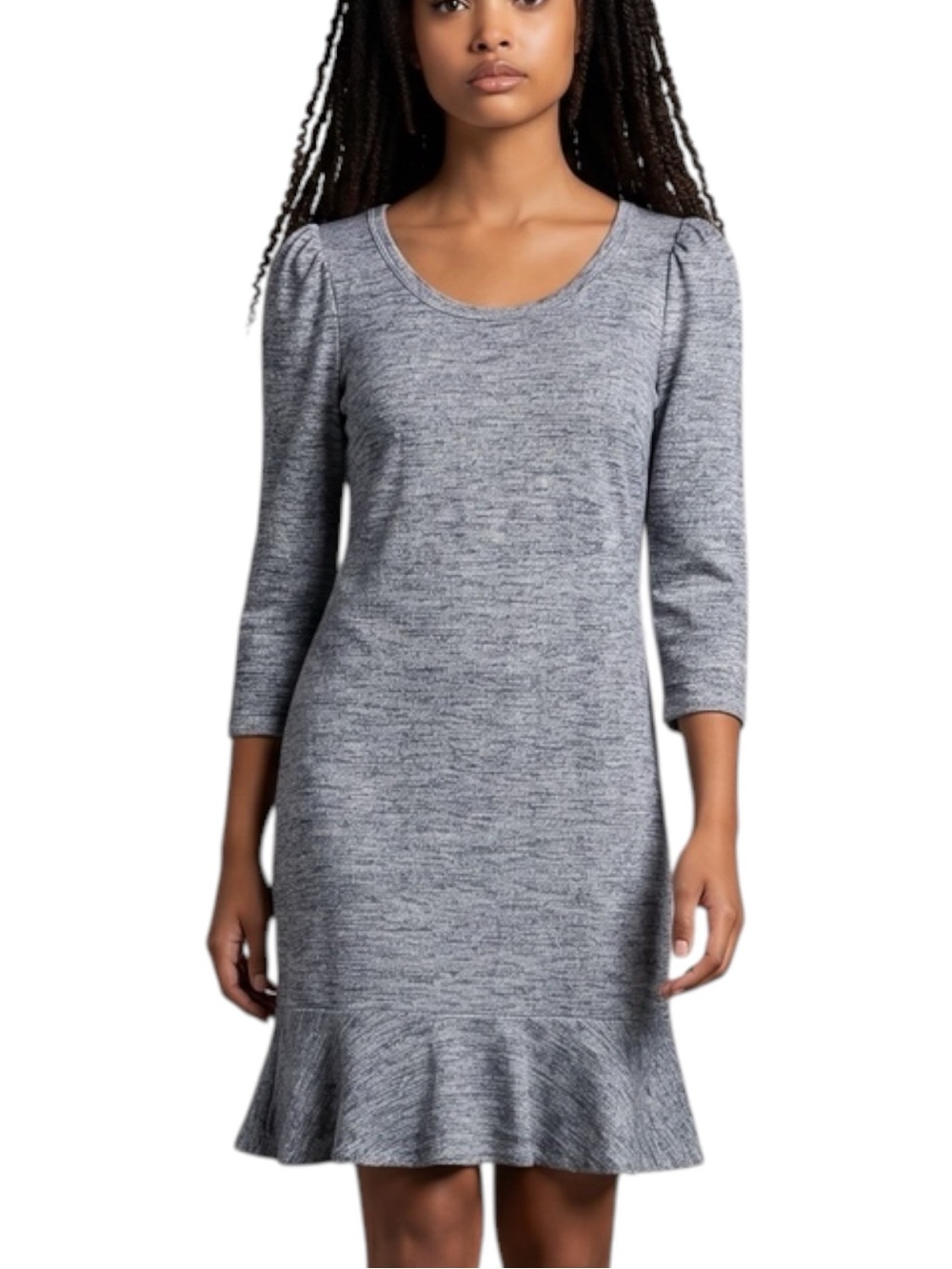 Talbots Black Gray Ruffled 1980s Style Shift Dress Size M